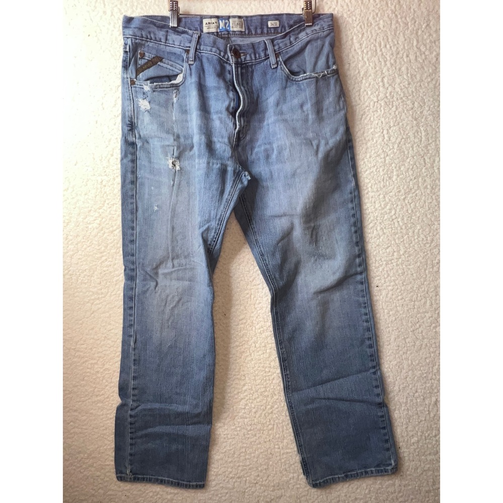 Ariat M2 Traditional Relaxed Boot Cut Jeans Mens‎ 34x32 Light Wash Distressed